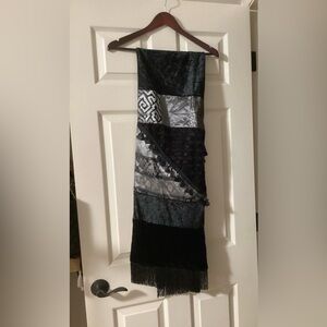 Vintage black fringe coat scarf